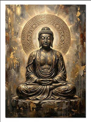 Artmeg Altın Buda Heykeli Meditasyon Huzur Dekoratif Kanvas - Mdf Ahşap Tablo