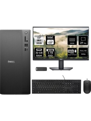 Dell Tower Essential QVT1260 Intel Core I3 14100 32GB Ram 4tb SSD 27" Fhd Freedos BTO001_QVT1260P908 Masaüstü Bilgisayar + Per4 USB Bellek
