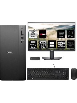 Dell Tower Essential QVT1260 Intel Core I3 14100 Rx 550 4gb 48GB Ram 512GB SSD 27" Fhd WIN11 Home BTO001_QVT1260P989 Masaüstü Bilgisayar + Per4 USB Bellek