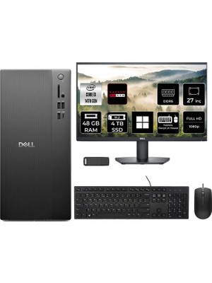 Dell Tower Essential QVT1260 Intel Core I3 14100 Rx 550 4gb 48GB Ram 4tb SSD 27" Fhd WIN11 Pro BTO001_QVT1260P1012 Masaüstü Bilgisayar + Per4 USB Bellek