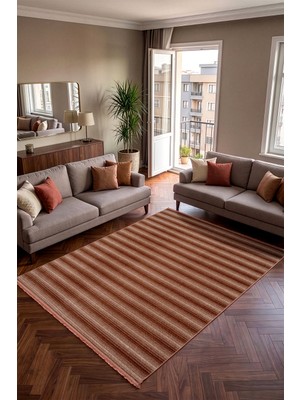 Koza Halı Stripe Terra Kaymaz Taban Tozumaz Halı Kilim Yolluk Salon Oturma Odası Antre Koridor Halısı 33012A, 60 x 100