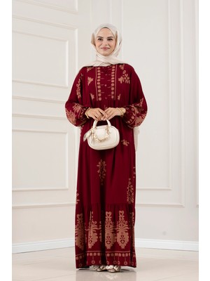 Sevitli Yarım Düğmeli Robalı Nesrin Elbise-Bordo