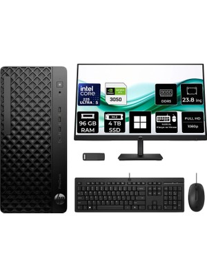 Hp Prodesk 4 Tower G1I Intel Core Ultra 5 225 Rtx 3050 6gb 96GB Ram 4tb SSD 23.8" Fhd WIN11 Pro D36TQETP840 Masaüstü Bilgisayar + Per4 USB Bellek