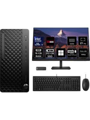 Hp Prodesk 4 Tower G1I Intel Core Ultra 5 225 Rx 550 4gb 16GB Ram 512GB SSD 27" Fhd WIN11 Pro D36TQETP1001 Masaüstü Bilgisayar + Per4 USB Bellek