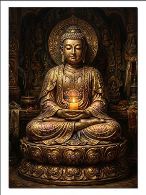 Artmeg Altın Buda Heykeli Meditasyon Huzuru Dekoratif Kanvas - Mdf Ahşap Tablo