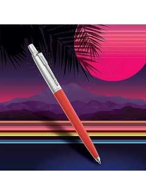 Jotter Originals Tükenmez Kalemler | Retrowave Koleksiyonu | Vermilion Kırmızı ve Indigo Moru | Mavi Mürekkep | Orta Nokta | 2 Adet