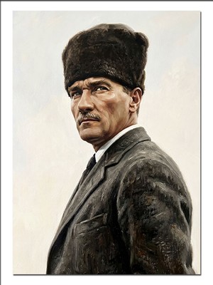 Tablomega Atatürk Kalpaklı Portre Siyah Beyaz Dekoratif Kanvas - Mdf Ahşap Tablo