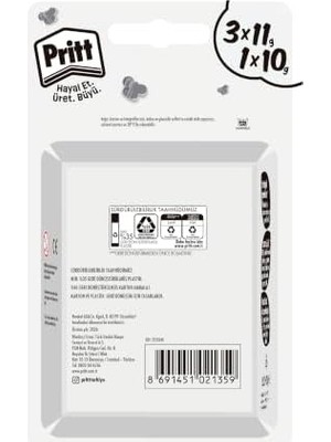 Stick Yapıştırıcı, 3+1 Simli ve Güvenli El Işi Yapıştırıcısı, Hızlı ve Pratik Yapıştıran Okul ve Ofis Malzemesi, 3X11G+1X10G Pritt Stick Yapıştırıcı Pembe