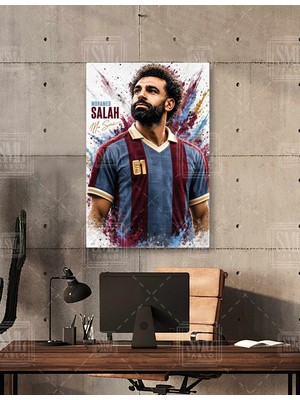SML Tablo Mohamed Salah  Mısır Kralı Bordo Mavi 61 Bize Her Yer Trabzon Muhammed Salah  Dikey Kanvas Tablo