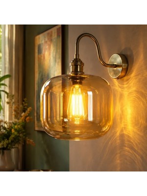 Bamyum Maple Bal Cam Aplik Duvar Lambası Modern Otel Cafe Vintage Salon Yatak Odası Merdiven Retro