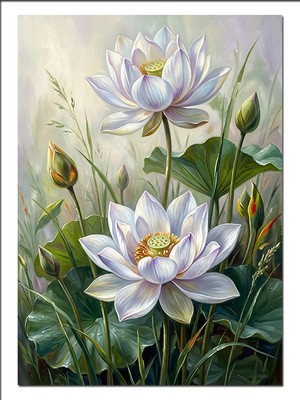 Tablomega Beyaz Lotus Çiçeği Sulak Alan Dekoratif Kanvas - Mdf Ahşap Tablo