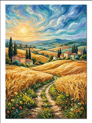 Tablomega Ayçiçekli Köy Yolu Van Gogh Dekoratif Kanvas - Mdf Ahşap Tablo