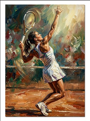 Tablomega Tenis Oynayan Kadın Kort Zıplıyor Dekoratif Kanvas - Mdf Ahşap Tablo