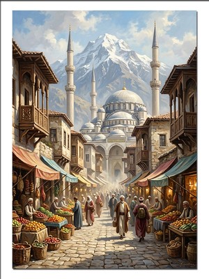 Tablomega Sultanahmet Camii ve Tarihi Çarşı Manzara Dekoratif Kanvas - Mdf Ahşap Tablo