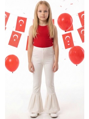 Parla Kids Kız Çocuk Krem İspanyol Paça Yüksek Bel Lastikli Tayt Pantolon 23 Nisan gösteri Kıyafeti