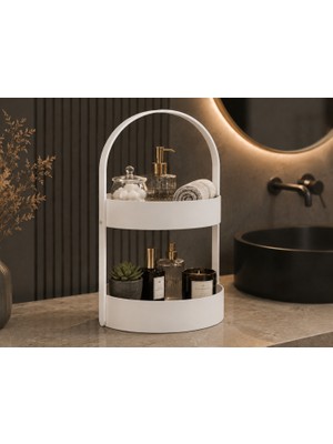Alvera Iki Katlı Banyo Düzenleyici – Taşınabilir Organizer ve Saklama Standı - Beyaz