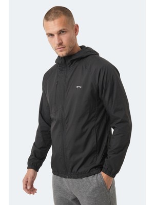 Slazenger Rephar Erkek Kapüşonlu Fermuarlı Siyah Yağmurluk