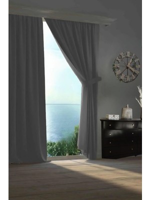 Goccia Home Blackout Karartma Tek Kanat Fon Perde Krem Koyu Gri