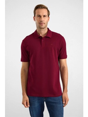 Süvari Koyu Bordo Regular Düz Nakışlı Pike Düğmeli Polo Yaka Tişört