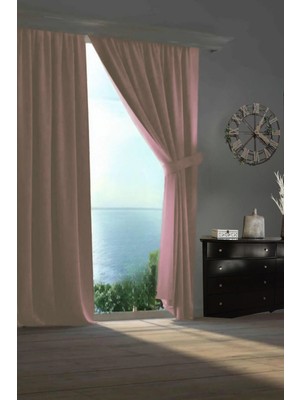 Goccia Home Blackout Karartma Tek Kanat Fon Perde Krem Pudra Pembe