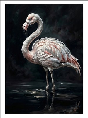 Tablomega Pembe Flamingo Gece Suda Duruş Dekoratif Kanvas - Mdf Ahşap Tablo