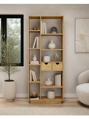 Arnetti Luma Kitaplık Safirmeşe | 10 Raflı 2 Kapaklı Çok Amaçlı Kitaplık ve Depolama Dolabı