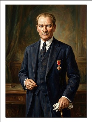 Tablomega Atatürk Takım Elbiseli Ayakta Portre Dekoratif Kanvas - Mdf Ahşap Tablo