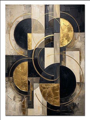 Tablomega Siyah Gold Geometrik Daire Tablo Dekoratif Kanvas - Mdf Ahşap Tablo