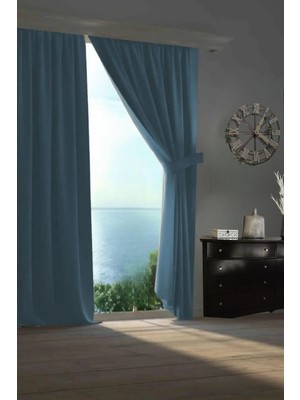 Goccia Home Blackout Karartma Tek Kanat Fon Perde Krem Indigo Mavi