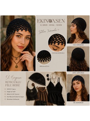 Ekinoksen Bohem Boncuklu File Detaylı Bandana,bere,şapka