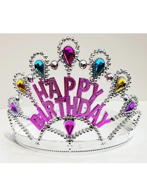 Valor Gümüş Renk Happy Birthday Yazılı Doğum Günü Tacı 60 cm