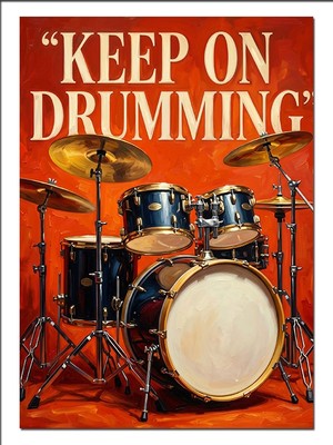Tablomega Keep On Drumming Bateri Turuncu Poster Dekoratif Kanvas - Mdf Ahşap Tablo