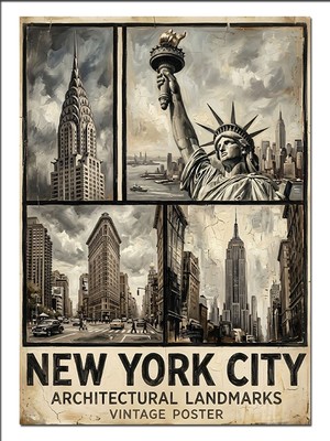 Tablomega New York City Siyah Beyaz Poster Dekoratif Kanvas - Mdf Ahşap Tablo