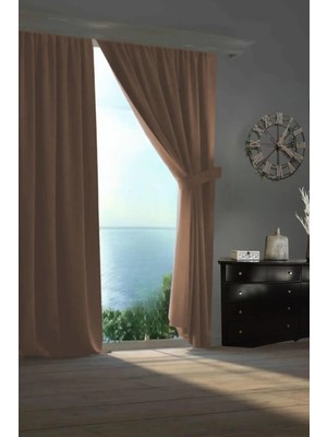Goccia Home Blackout Karartma Tek Kanat Fon Perde Krem Kahverengi