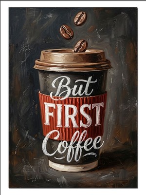 Tablomega But First Coffee Kahve Bardağı Poster Dekoratif Kanvas - Mdf Ahşap Tablo