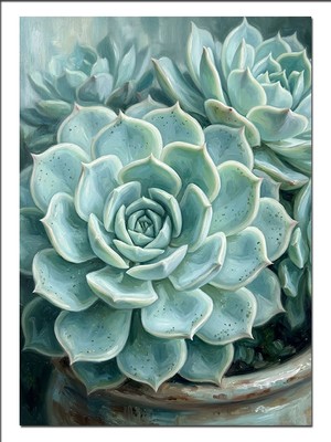Tablomega Echeveria Sukulent Mavi Yeşil Yaprak Dekoratif Kanvas - Mdf Ahşap Tablo