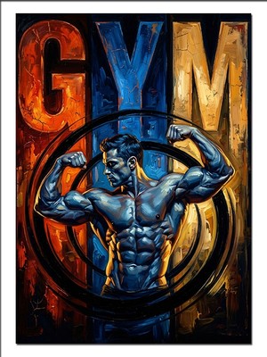 Tablomega Gym Bodybuilder Mavi Metalik Poster Dekoratif Kanvas - Mdf Ahşap Tablo