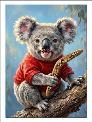 Tablomega  Kırmızı Kazaklı Koala ve Bumerang Dekoratif Kanvas - Mdf Ahşap Tablo