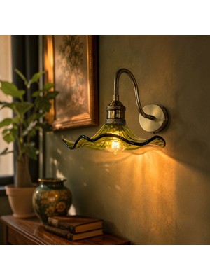 Bamyum Flora Yeşil Cam Aplik Duvar Lambası Modern Otel Cafe Vintage Salon Yatak Odası Merdiven Retro