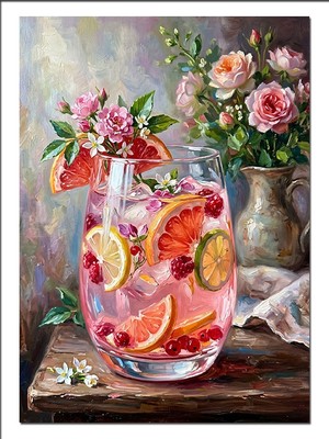 Tablomega Pembe Limonata ve Meyve Süslemeli Dekoratif Kanvas - Mdf Ahşap Tablo
