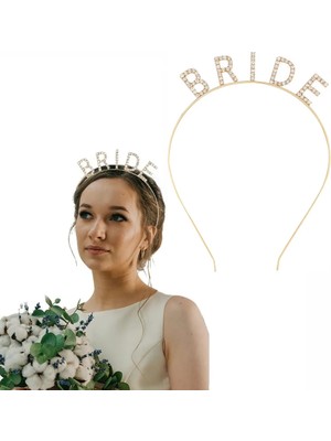 Valor Altın Gold Renk Bekarlığa Veda Kristal Taş Bride Tacı Ithal 16X10 cm