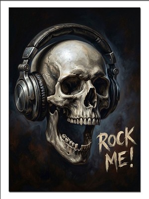 Karizma Tablo Kulaklıklı Kuru Kafa Rock Me Dekoratif Kanvas - Mdf Ahşap Tablo