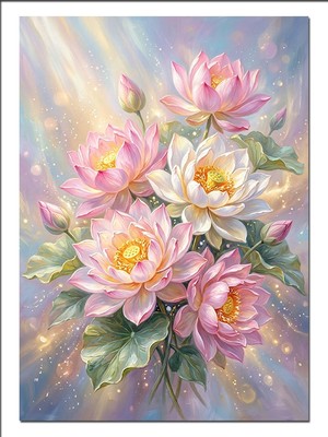 Karizma Tablo Pembe Lotus Çiçekleri Işıklı Buket Dekoratif Kanvas - Mdf Ahşap Tablo