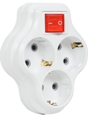 3lü Anahtarlı Golyat, Üçlü Topraklı Priz Duvar Tipi Çoklayıcı Fiş, 16A 250 Volt, Max 3600