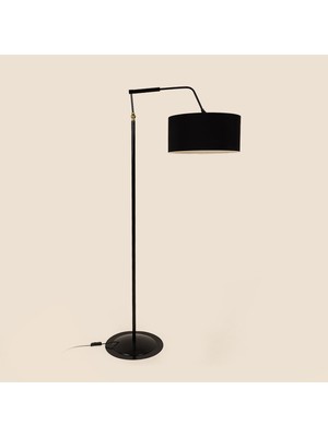 Evidea Lighting Metal Ayaklı Kumaş Başlıklı Lambader - Siyah - 150 cm