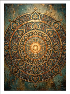 Karizma Tablo Altın Mandala Turkuaz Geometrik Desen Dekoratif Kanvas - Mdf Ahşap Tablo