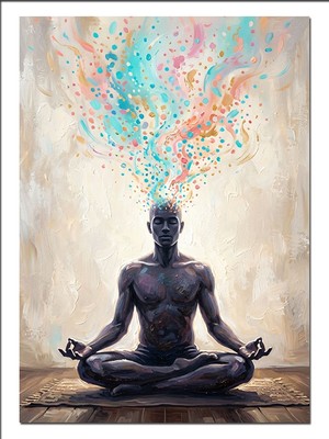 Karizma Tablo Meditasyon Yapan Adam Renkli Duman Dekoratif Kanvas - Mdf Ahşap Tablo