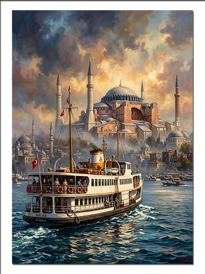 Karizma Tablo Istanbul Boğazı Vapur ve Camii Dekoratif Kanvas - Mdf Ahşap Tablo
