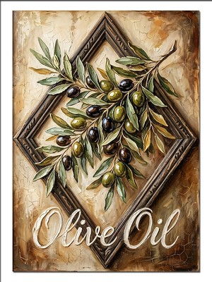 Karizma Tablo Zeytin Dalı ve Olive Oil Yazısı Dekoratif Kanvas - Mdf Ahşap Tablo