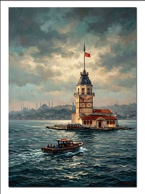 Karizma Tablo Kız Kulesi ve Vapur Istanbul Dekoratif Kanvas - Mdf Ahşap Tablo